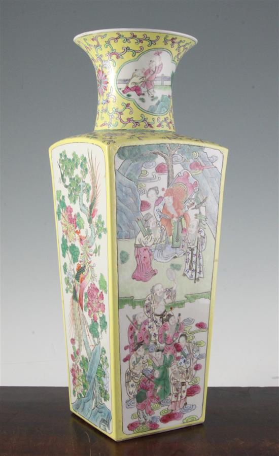 A Chinese famille rose square baluster vase, 20th century, 42cm